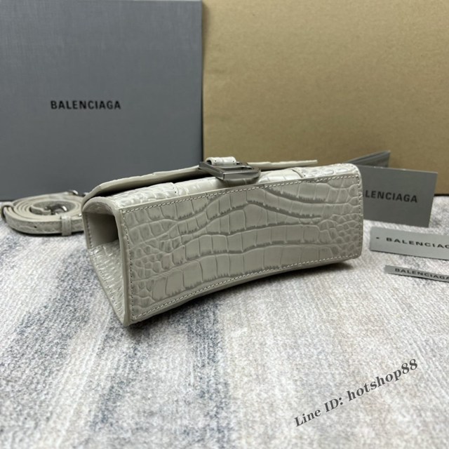 Balenciaga專櫃爆款灰白鱷魚紋XS號Hourglass沙漏包 巴黎世家頂級原單手提肩背包 款號：8896 fyj1218